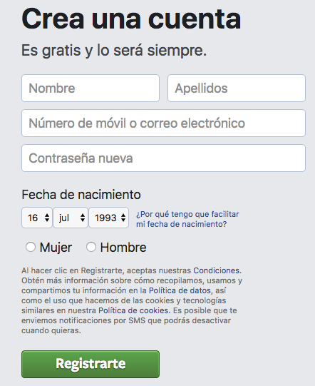 Cómo crear una cuenta en Facebook